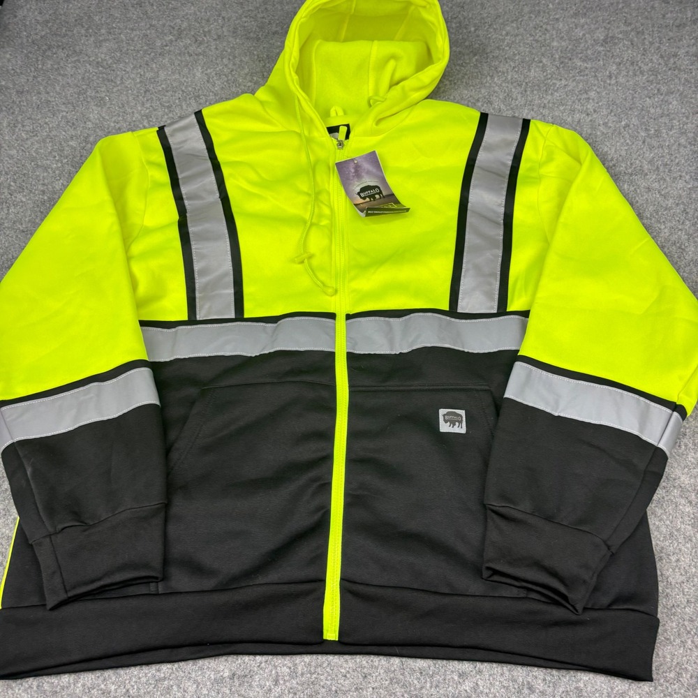 Buffalo Outdoors Safety Hoodie Mens 2XL Yellow Reflective High Visibility Jacket